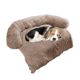 Calming Dog Bed Fluffy Plush Dog Mat for Furniture Protector with Removable Washable Cover for Large Medium Small Dogs and Cats (Small(35x31x5), Camel)