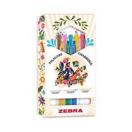 Zebra Mexican Sets - Folklore - Charrería: 3 Plumones Doble Punta Mildliner + 3 Plumones Doble Punta Mildliner Brush + 2 Bolígrafos De Tinta Gel Sarasa Clip Estuche 8 Piezas Multicolor.
