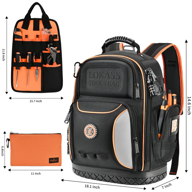 Tool Bag Backpack with 2 Canvas Tool Pouch Tool Kit,