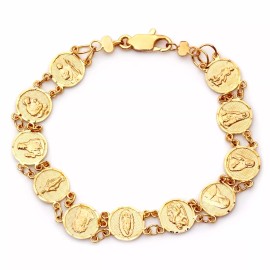 14Kt Gold-Plated Sterling Silver Traditional Catholic Saints 7.5" Medal Bracelet