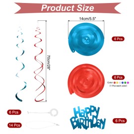 sourcing map 12pcs Light Blue Happy Birthday Hanging Swirls Decorations, 28" Plastic Spiral Party Streamers Ceiling Decoration for Birthday Party