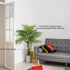 AnTing 7.5ft Tall Triple Golden Cane Palm Artificial Tree Palm Silk Tree in Plastic Sturdy Pot Large Fake Tropical Palm Plant for Indoor Outdoor Office House Living Room Home Decor