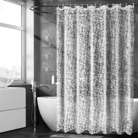 KUOGAS Shower Curtain Anti-Mould 120 x 180 cm with 3 Stronger Magnets Bottom, Transparent with 3D Pebbles Pattern, Waterproof EVA Plastic Shower Curtains for Bathtub with 12 Rings