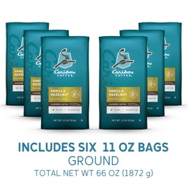 Caribou Coffee, Flavored Ground Coffee - Vanilla Hazelnut Dreamstate 66 Ounces (6 Bags of 11 Ounces)