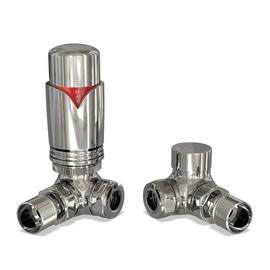 UK Radiators Chrome Thermostatic Radiator Valve and Chrome Lockshield Valve - Chrome Classy and Modern Design 1/2" x 15mm Corner Radiator Valve