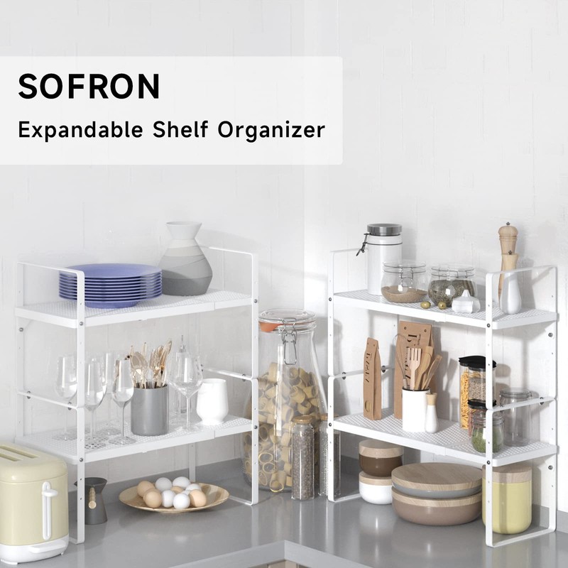 SOFRON Expandable Cabinet Storage Shelf Stackable Organizer Rack for Kitchen