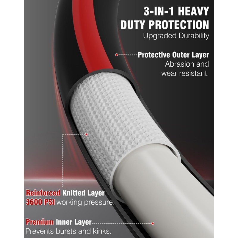 Flexible Pressure Washer Hose 25 FT, 3600 PSI Kink Resistant