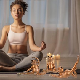 KrcaJeo Yoga Frog Statue 5.8" Resin Bronze Frog Figurines Yoga Decor Zen Yoga Frog Statues Tabletop Decor Gifts for Friends Women Set of 3