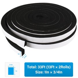 Foam Insulation Tape, Weather Stripping Door Seal Strip for Doors and Windows,Sliding Door,Sound Proof Soundproofing Door Seal,Weatherstrip,Air Conditioning Seal Strip (1In x 3/4In x 33Ft)