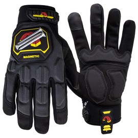 MagnoGrip Pro Impact Work Gloves with Magnetic Storage, Touchscreen-Compatible, Heavy-Duty Mechanic & Construction Gloves, Nonslip Grip, Reinforced Palm, Durable Safety Work Gloves, Gray, X-Large