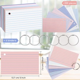 Epakh 300 Pieces Back to School Index Cards 180 GSM Thick Flashcards with Rings Punched Index Flashcards on a Ring Ruled Note Cards for Adults Home(3 x 5 Inch,Stylish Colors)
