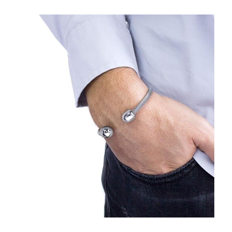 Flexible Twisted Wire Cable Open Cuff Bangle Bracelet for Men