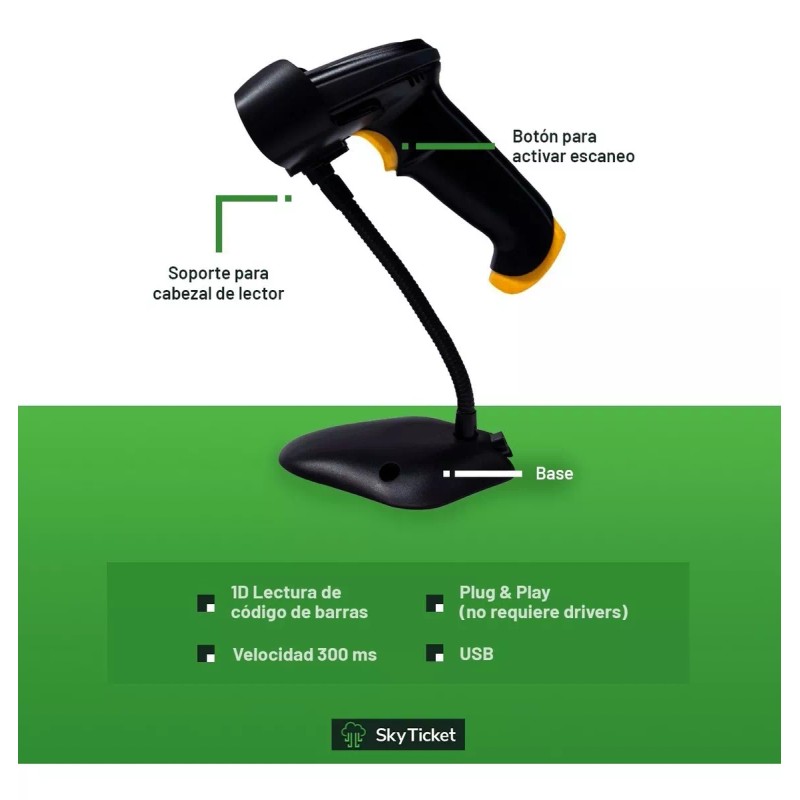Sky Ticket Kit Punto De Venta Lector Barras Con Base