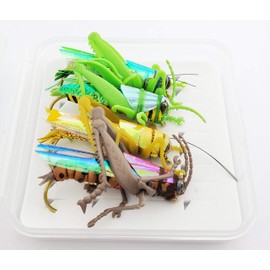 YZD Salmon Fly Fishing Flies Collection Dry Wet Nymph Fly Assortment with Fly Box Flyfishing Flys Lures Kits (19-D-29 4PCS)