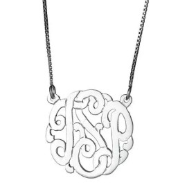 Better Jewelry .925 Sterling Silver Custom Three Letter Monogram Pendant Necklace (.9")