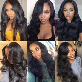 Creuost Body Wave Human Hair Wig 4x1 Lace Front Wig Straight Real Hair Wig for Women Black Wigs 100% Brazilian Real Hair Wigs with Baby Hair 150% Density (86 cm)
