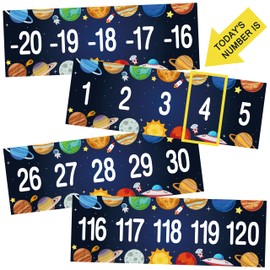 CPicdn 41Pcs Outer Space Theme Number Line -20 to +120 Bulletin Board Borders Classroom Decoration, Galaxy Solar System Planet Math Learning Poster Border Trims Back to School Classroom Decor Supplies