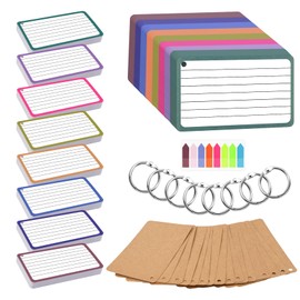 Agoer Revision Cards Coloured,400pcs Index Cards,3 x 5 in Punched Lined Flash Cards with Rings,Sticky Tabs and Kraft Papers,8 Colours Heavy Note Cards Set for Revision,Presentation,Teacher,Student