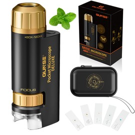 QUNSE Kids Pocket Mini Portable Handheld Microscope 60x-120x,with 5 Slides Specimens,EVA Storage Case,Microscope for Kids Gift Packaging, Presents,Christmas, Birthday