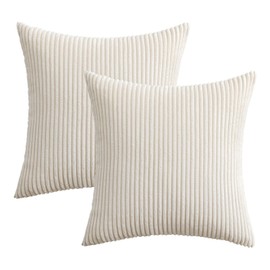 MIULEE Pack of 2 Corduroy Soft Solid Decorative Square Throw Pillow Covers Cushion Cases Pillow Cases for Couch Sofa Bedroom Car 18 x 18 Inch 45 x 45 cm, White