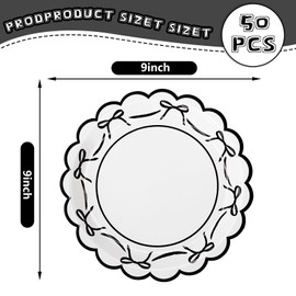JarThenaAMCS 50Pcs Black Bow Paper Plate Scalloped Bowknot Disposable Plate 9 Inch Decorative Dinner Plate for Birthday Party Table Decor