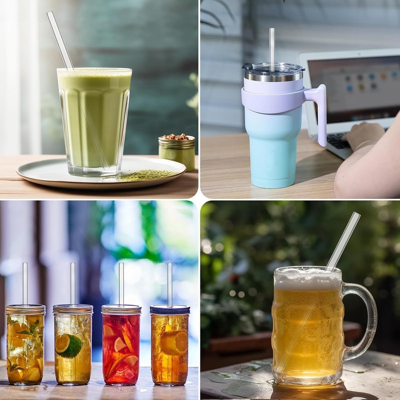 6 Popotes Reutilizables(12.13in) para 40 oz, 2 Cepillos de Limpieza