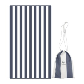 Victoper Microfiber Beach Towel Oversized Rapid Drying Sand Free Soft Compact Lightweight Qualities Beach Towels for Adults Ideal for Swimming Beach Yoga Gym Carry Bag Sky Blue Stripes 79x35 Inch