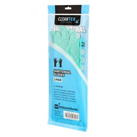 Restaurantware-Clean Tek Professional 15 Mil Small Cleaning Gloves, 1 Pair Of Long Cuff Gloves - Flock Lining, No-Powder, Green Nitrile Chemical Tolerant Gloves, No-Latex, Heavy-Duty Tasks