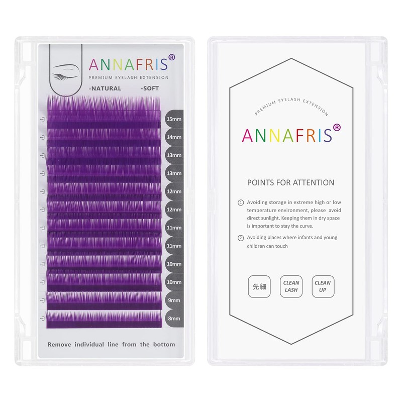 ANNAFRIS Coloured Eyelash Extension, Blue 0.07 C, 8-15 mm Mix,