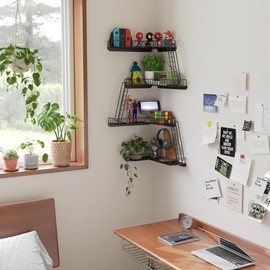 ENPKLUTE 4-Tier Fire Escape Wall Shelf - New York Style Fire Escape Shelf for Figures, Corner Floating Shelves for Wall, Trinket Display Shelves for Home Décor - Black