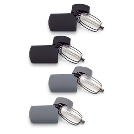 HIGHLIKE 4-Pack Hard Cases Folding Reading Glasses, Pocket Wallet Purse Compact Spring Hinge Readers, Transparent Clear Lens 2 Black 2 Gunmetal 1.25 x