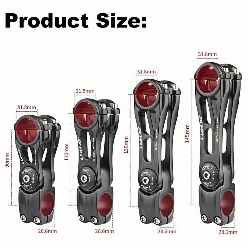 Bicycle Stem 31.8mm Adjustable ±80 Degree MTB Stems 90/110/130/145mm Handlebar