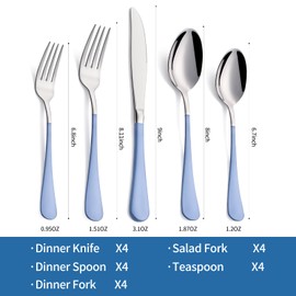 Moxinox 20-Piece Grey Blue Silverware Set, 18/0 Stainless Steel Grey Blue Handle Flatware Set, Service for 4,Modern Cutlery Set Includes Dinner Knives Forks Spoons,Mirror Polished,Dishwasher Safe