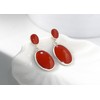Classy Double Oval Reconstructed Red Coral Inlay .925 Sterling Silver