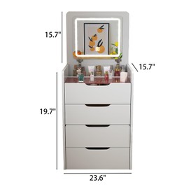 Dithoko 3 in 1 Makeup Vanity Desk with Flip Top Mirror and Cushioned Stool, Dressing Table with 3 Drawers, Compact Makeup Vanity Set for Bedroom, White