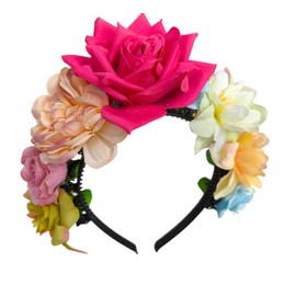 Women's Floral Headband, Artificial Flowers Headbands,Hair Accessory for Party (Hot Pink, One Size)