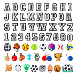 60 Pieces Letter Number and Sports Ball PVC Shoe Charms Assorted Decorative Shoe Charms for DIY Wristbands Bracelets Shoes