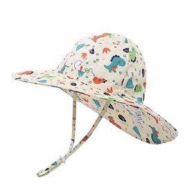 MK MATT KEELY Sun Hat, Safari Hat, Baby, Kids, Girls, Boys, Outdoor Hat, UV Protection, UPF50+, Sun Hat, Adjustable Drawstring, Wide Brim, Cute, Summer, Nursery School, 0-6 Years Old, Dinosaur White