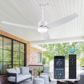 BZX Waterproof Outdoor Ceiling-Fan with Light - 52" Modern Ceiling Fans with 3 Colors LED Light, App & Remote Control, Quiet DC Motor, for Patios Gazebo, White