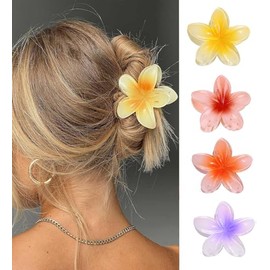 4 Pieces Flower Hair Claws Clips Strong Hold Large Claw Clips for Thick Hair Non-Slip Hair Claws for Women Hawaiian Flower Claw Clips 4 Colors