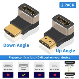 Duttek 8K HDMI 90 Degree Adapter and 270 Degree Extension,HDMI 2.1 male to female Connector support 8K@60Hz,4K@120Hz HDR,Dolbyfor Laptop,PC,Monitor,TV-2 Pack