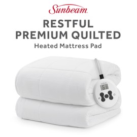 Sunbeam Premium Quilted Electric Heated Mattress Pad Twin 39" x 75" - 12 Heat Settings, 12-Hour Selectable Auto Shut-Off, Fast Heating, Warming Bed, Machine Washable, Extra-Soft Warm Cozy