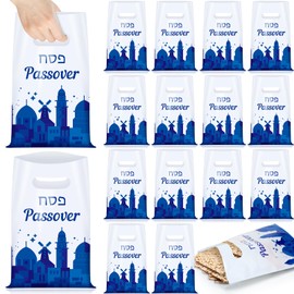 Janlaugh 100 Pcs Passover Seder Afikoman Bags Matzah Cover and Afikomen Holder Plastic Gift Bags with Handle 9.84''x6.5'' Reusable Snack Goodie Treat Pouch for Jewish Holiday Party Favor Supplies