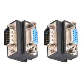 J&D DB 15 90 Degree VGA 15 Pin Adapter, 2-Pack D Sub 15 Nickel Plated Male Right Angle VGA 15 Pin Adapter Coupler Converter