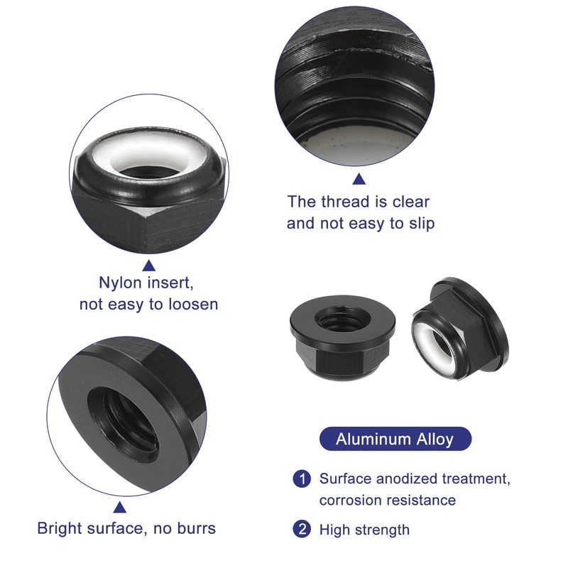 sourcing map M6x1mm Flange Nylon Insert Lock Nuts, 20Pcs Aluminum