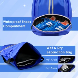 BROTOU Unisex Drawstring Backpack, Waterproof Gym Bag, Large Oxford PE Bag, Students School Bag, Durable Sports Ball Bag, with Shoe Bag (Royal Blue)