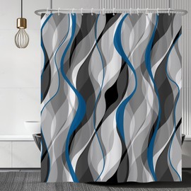 Renaiss 72x72 Inches Blue and Grey Shower Curtain Abstract Striped Minimalist Bath Curtain Modern Geometric Fabric Shower Curtains for Bathroom Decor Set Waterproof Polyester with Hooks