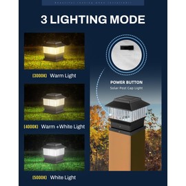 MOON-DE-AGE 50 Lumen Solar Post Lights, 3 Modes Outdoor Deck Fence Post Cap Lights - 4x4 3.5x3.5 4.5x4.5 or 5.5x5.5, LED Landscaping Patio Garden Yard Decoration Waterproof (6 Pack, Black)