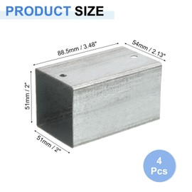 sourcing map Square Pipe Fitting, Woodworking DIY Post Base Kit for 2" x 2" Lumber for Outdoor Patio Gazebo Log Cabins (4 Pack)
