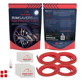 Rimsavers Red Alloy Wheel Protectors | ONLY FOR FLAT EDGED Wheels | 3 Colours Available | Durable Rim Guards | Car Wheel Scratch Protection | Rim Protection